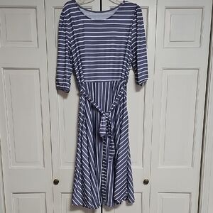 Striped BlueGray Midi Dress